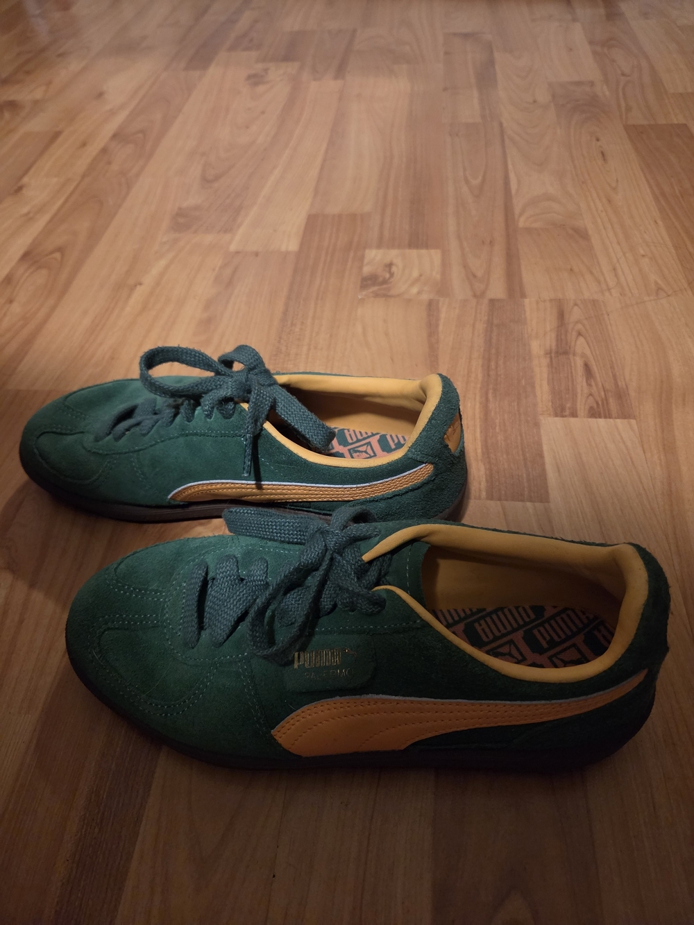 Puma Suede Sneakers in Green with Gold Accents